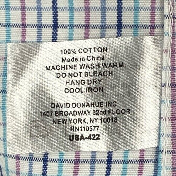 David Donahue Mens Long Sleeve Plaid Button-Up Shirt 100% Cotton - Picture 6 of 8